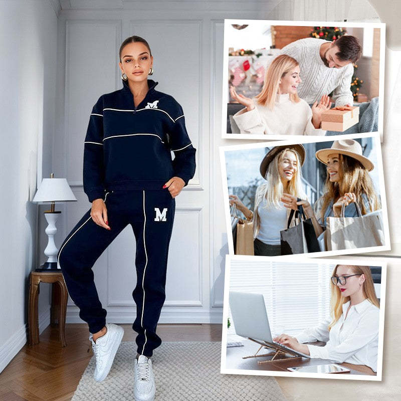 2-teiliges Lounge-Outfit für Damen, Pullover ohne Kapuze, Trainingsanzug-Set, Sweatshirt, Baggy-Mode, Jogginghose mit Taschen