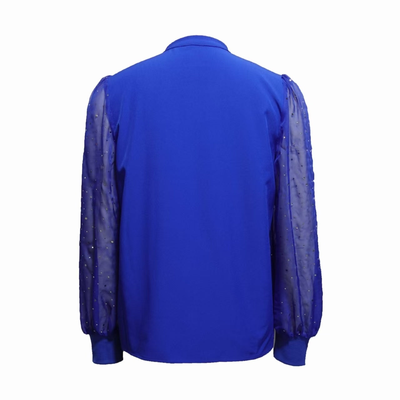 Glamouröses Damen-Langarmshirt mit V-Ausschnitt, Mesh und Glitzersteinen