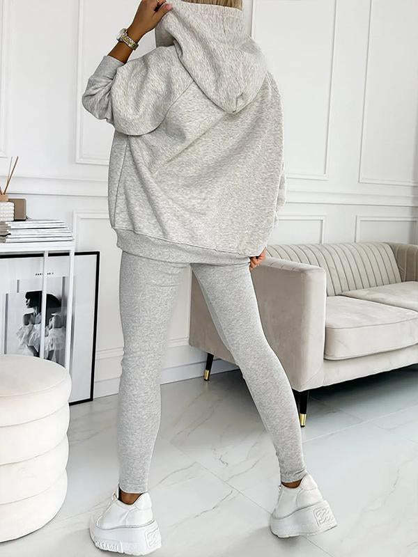 **Damen 3-teiliges Sportset: Kapuzenpullover mit Taschen, Weste & Slim-Hosen**
