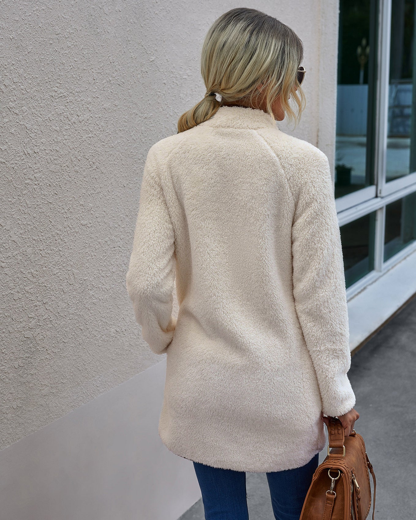 Manteau d'hiver en polaire pour femme avec pochette