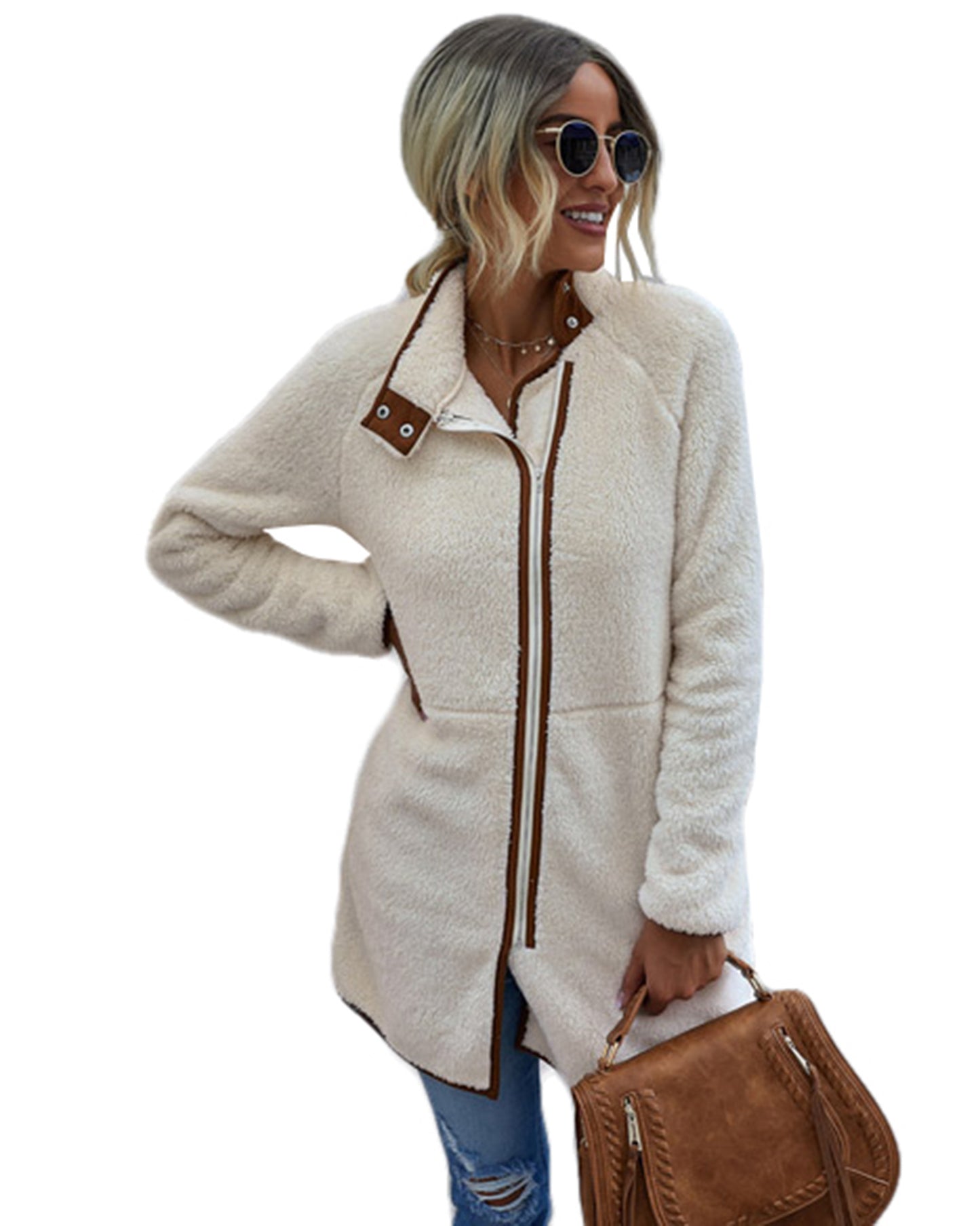 Manteau d'hiver en polaire pour femme avec pochette