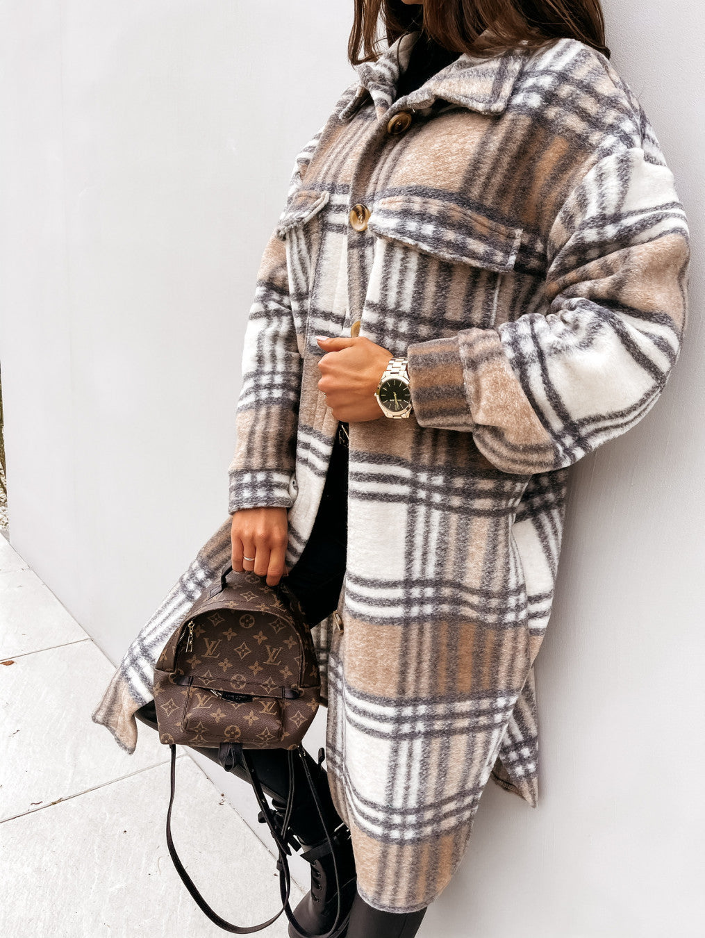 Manteau en laine à manches longues Karierter