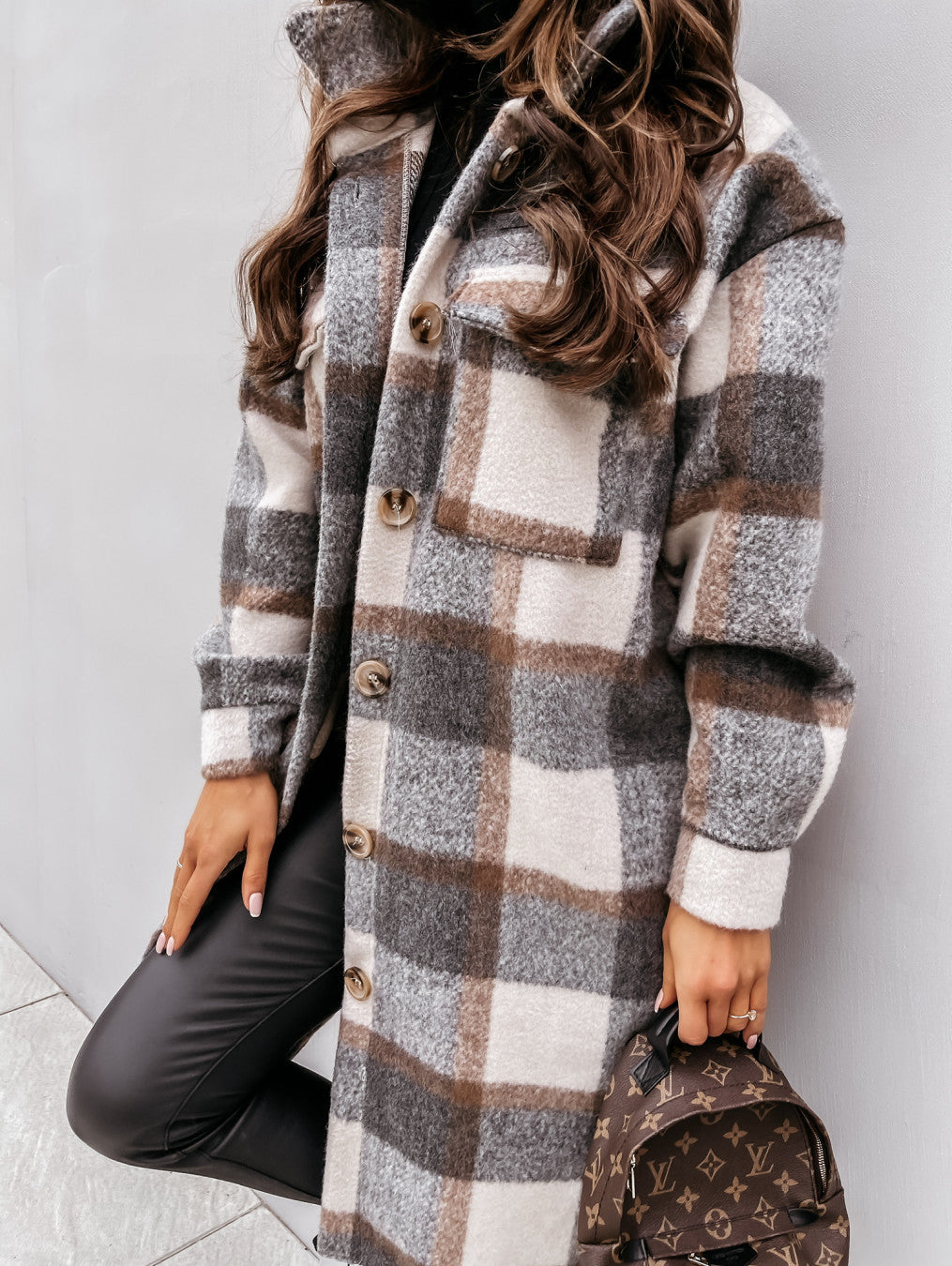 Manteau en laine à manches longues Karierter