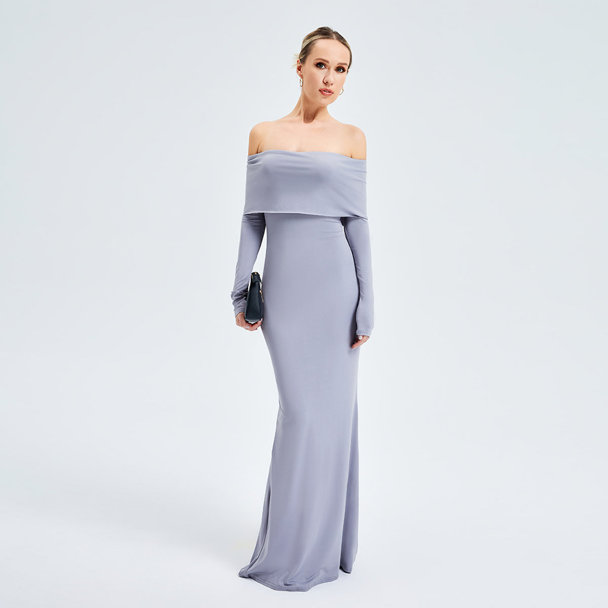 Langarmkleid élégant à épaules dénudées