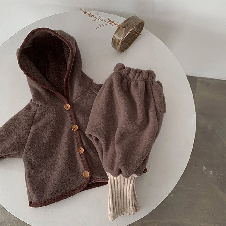 Babykleidung mit Fellfutter, Babyanzug, Kapuzenjacke, Mantel, Lange Hosen, 2-teilig