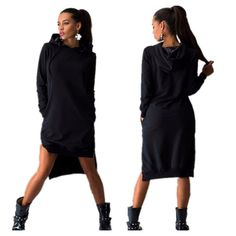 Robe sweat à capuche irrégulière