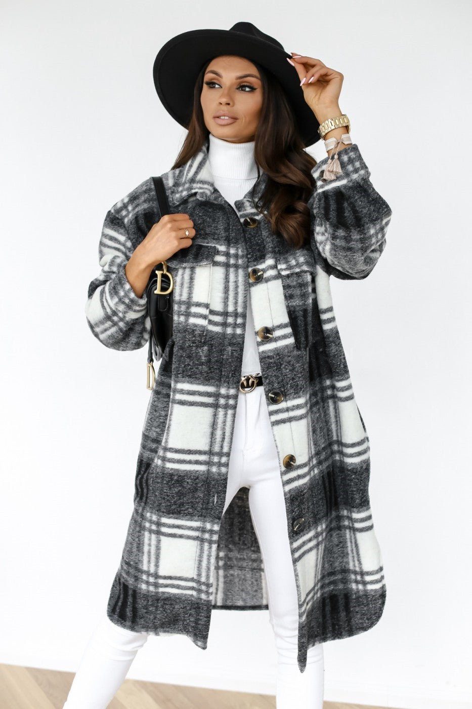 Manteau en laine à manches longues Karierter