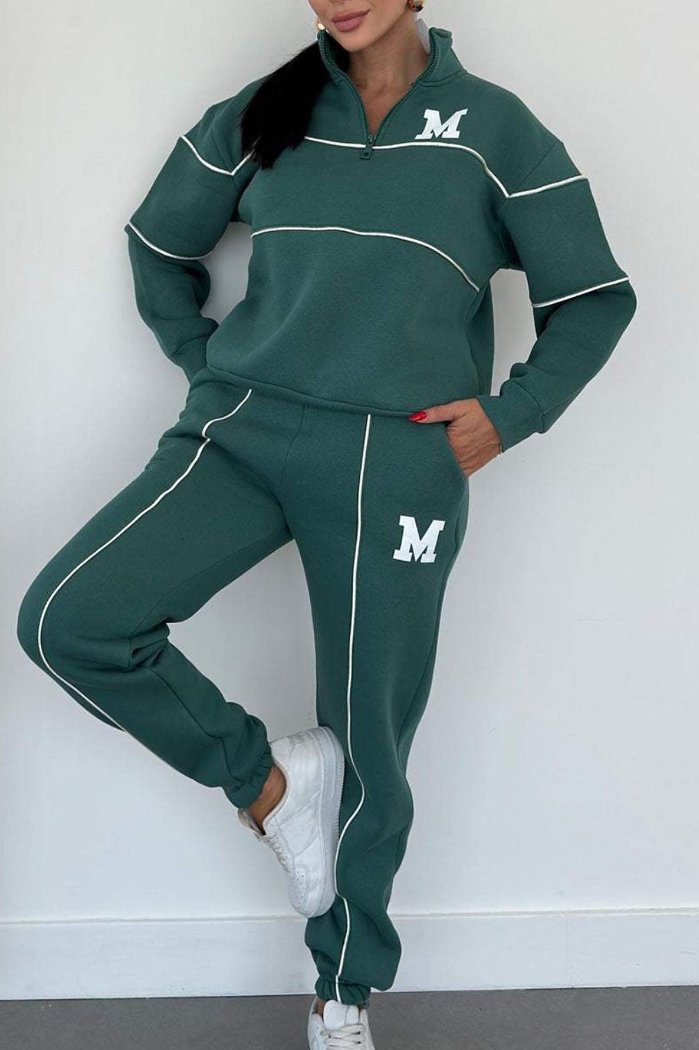 2-teiliges Lounge-Outfit für Damen, Pullover ohne Kapuze, Trainingsanzug-Set, Sweatshirt, Baggy-Mode, Jogginghose mit Taschen