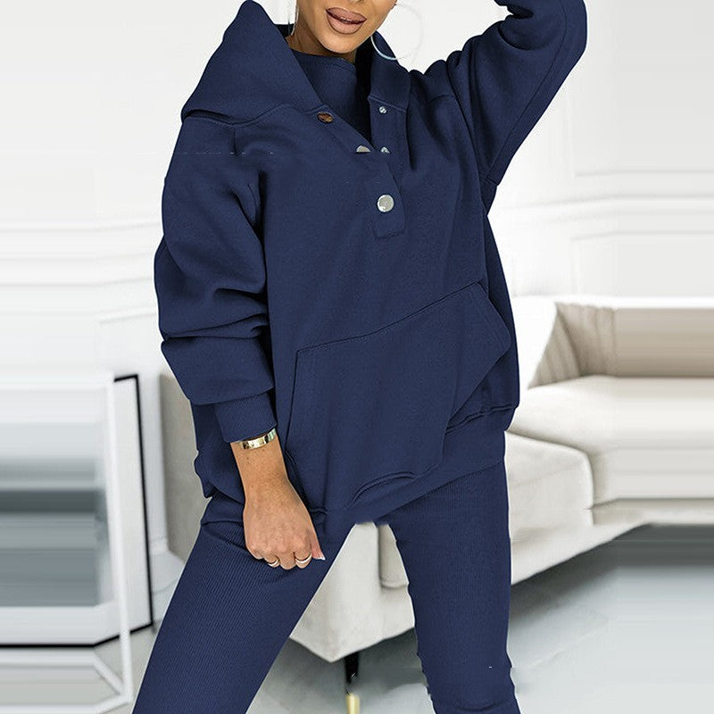 **Damen 3-teiliges Sportset: Kapuzenpullover mit Taschen, Weste & Slim-Hosen**
