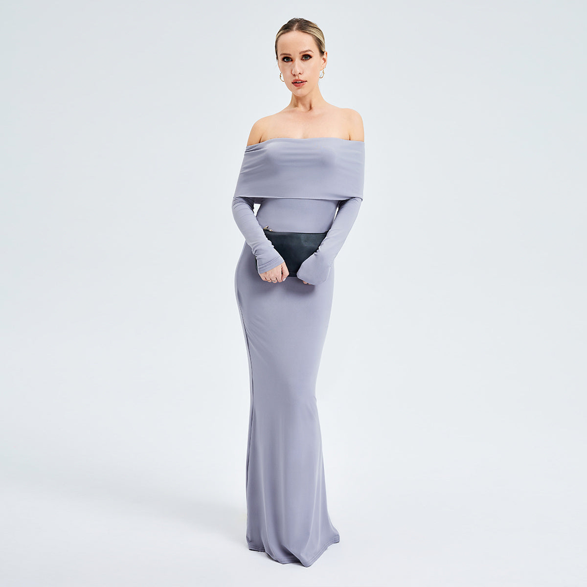 Langarmkleid élégant à épaules dénudées