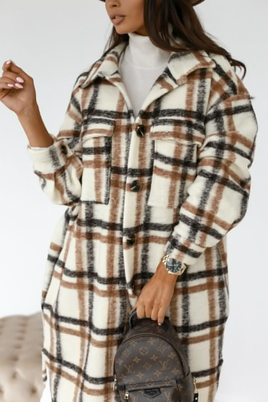 Manteau en laine à manches longues Karierter