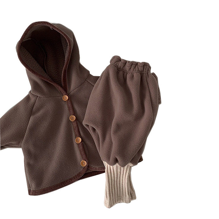 Babykleidung mit Fellfutter, Babyanzug, Kapuzenjacke, Mantel, Lange Hosen, 2-teilig