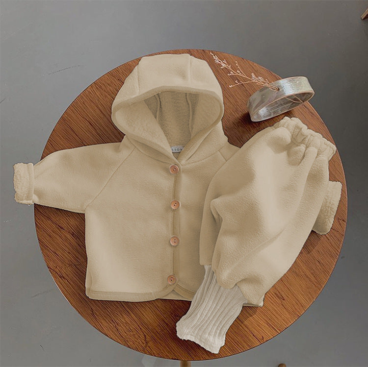 Babykleidung mit Fellfutter, Babyanzug, Kapuzenjacke, Mantel, Lange Hosen, 2-teilig