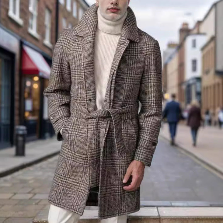 Manteau en laine à carreaux à manches raglan pour homme