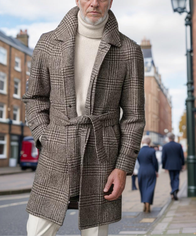 Manteau en laine à carreaux à manches raglan pour homme