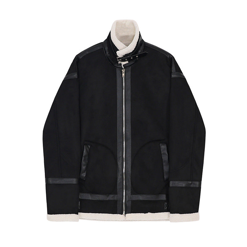 Veste en laine d'agneau décontractée à fermeture éclair pour homme