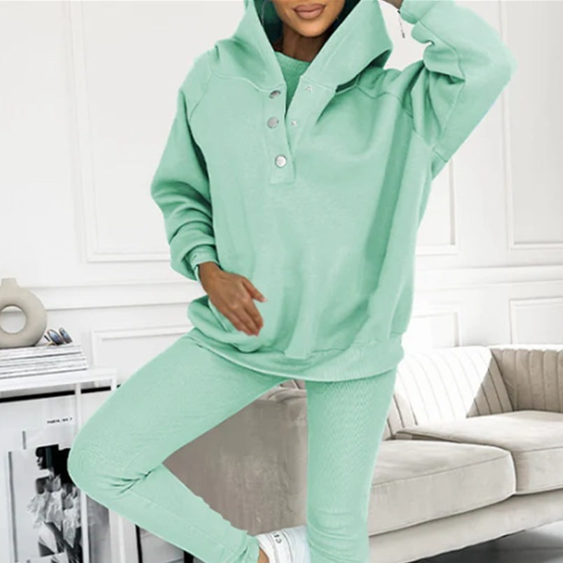 **Damen 3-teiliges Sportset: Kapuzenpullover mit Taschen, Weste & Slim-Hosen**