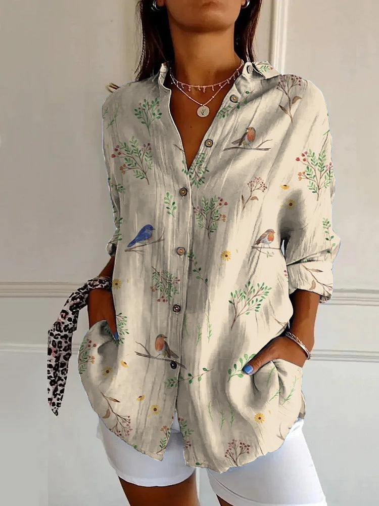 Damen-Langarmshirt im langen Schnitt mit Printmuster