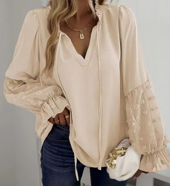 Einfarbiges Jacquard-Langarm-Top