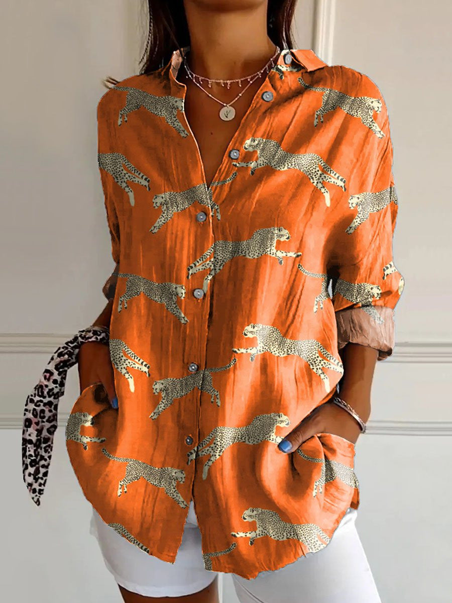 Damen-Langarmshirt im langen Schnitt mit Printmuster