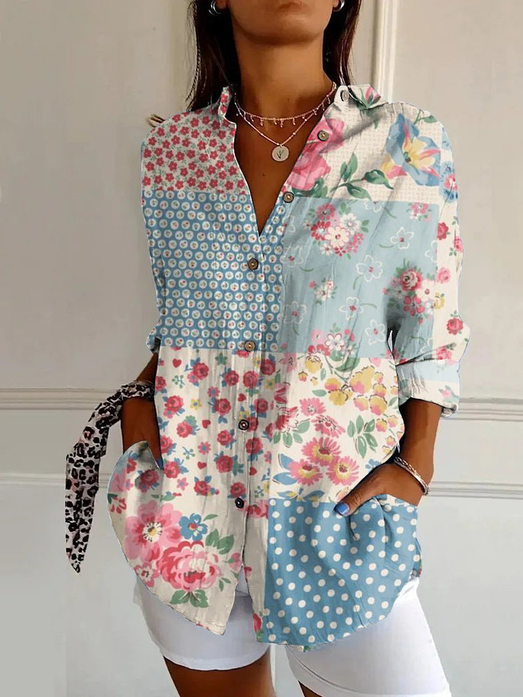 Damen-Langarmshirt im langen Schnitt mit Printmuster