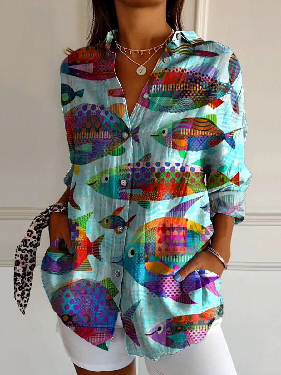 Damen-Langarmshirt im langen Schnitt mit Printmuster
