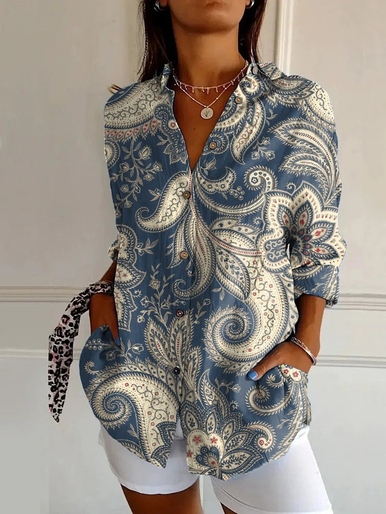 Damen-Langarmshirt im langen Schnitt mit Printmuster