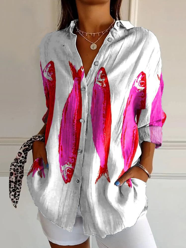Damen-Langarmshirt im langen Schnitt mit Printmuster