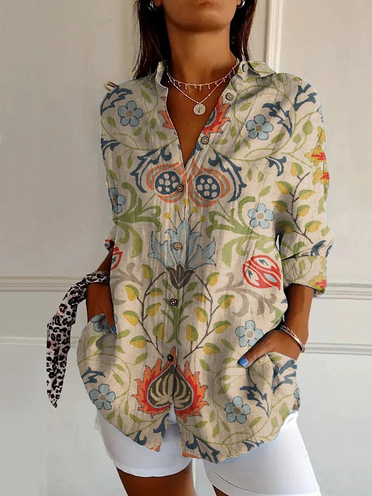 Damen-Langarmshirt im langen Schnitt mit Printmuster