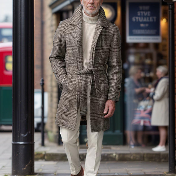 Manteau en laine à carreaux à manches raglan pour homme