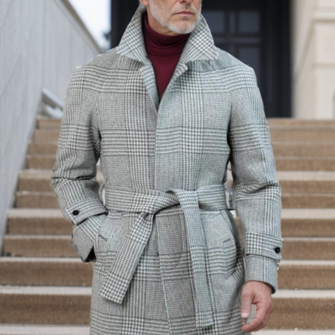 Manteau en laine à carreaux à manches raglan pour homme
