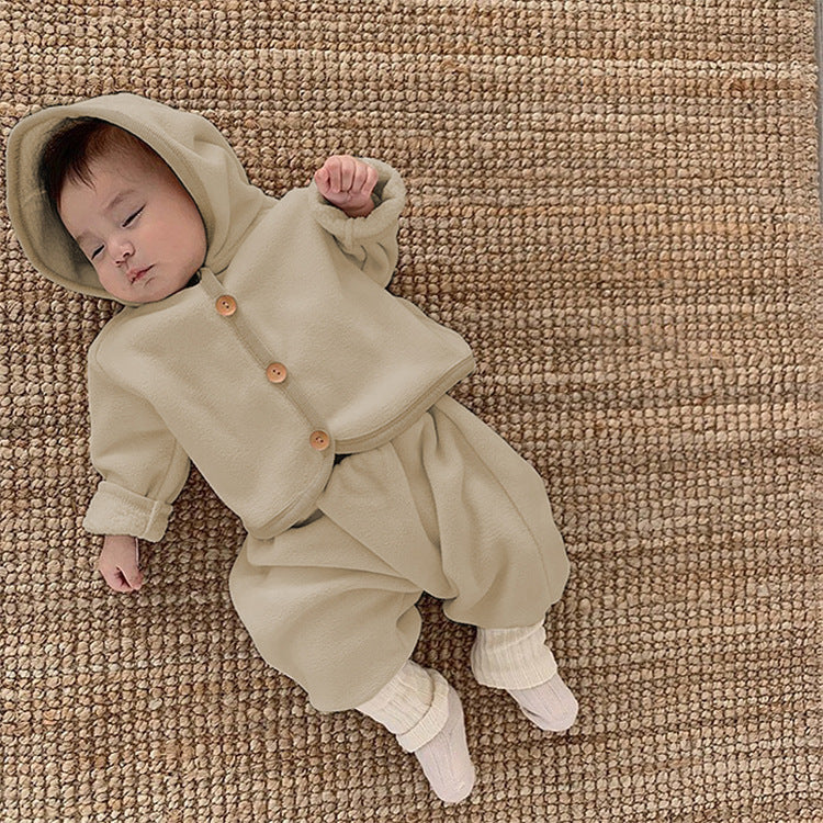 Babykleidung mit Fellfutter, Babyanzug, Kapuzenjacke, Mantel, Lange Hosen, 2-teilig