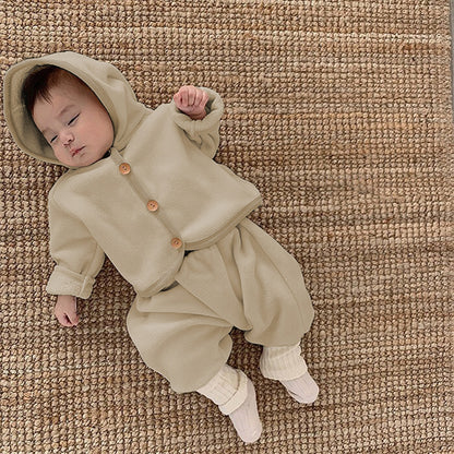 Babykleidung mit Fellfutter, Babyanzug, Kapuzenjacke, Mantel, Lange Hosen, 2-teilig
