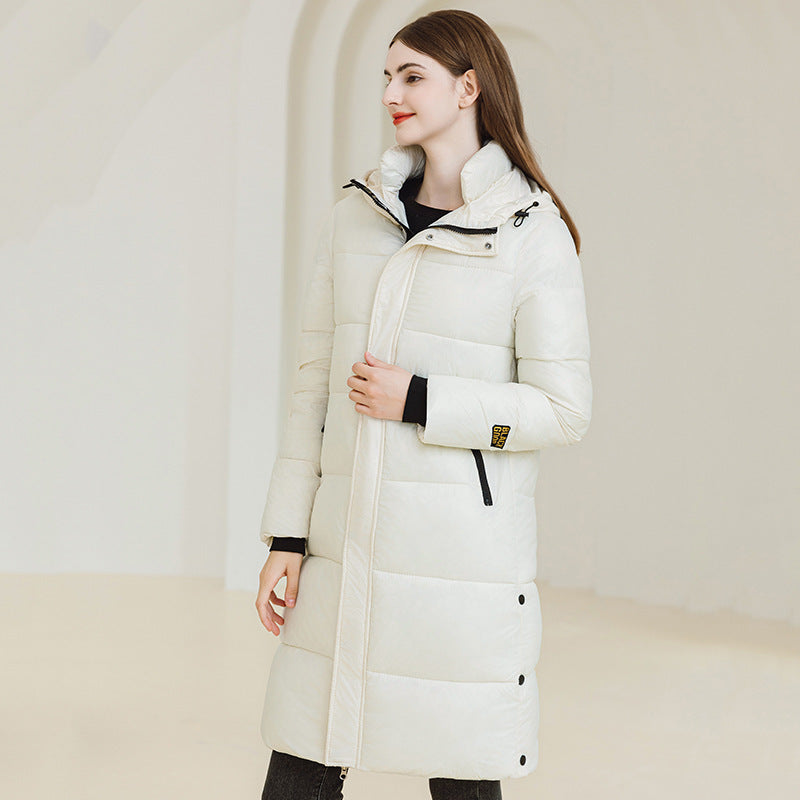 Manteau d'hiver chaud à capuche avec poches, veste longue en coton simple et tendance, couleur unie, vêtements d'extérieur pour femmes