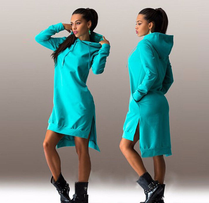 Irregular Hooded Sweatshirt Dress