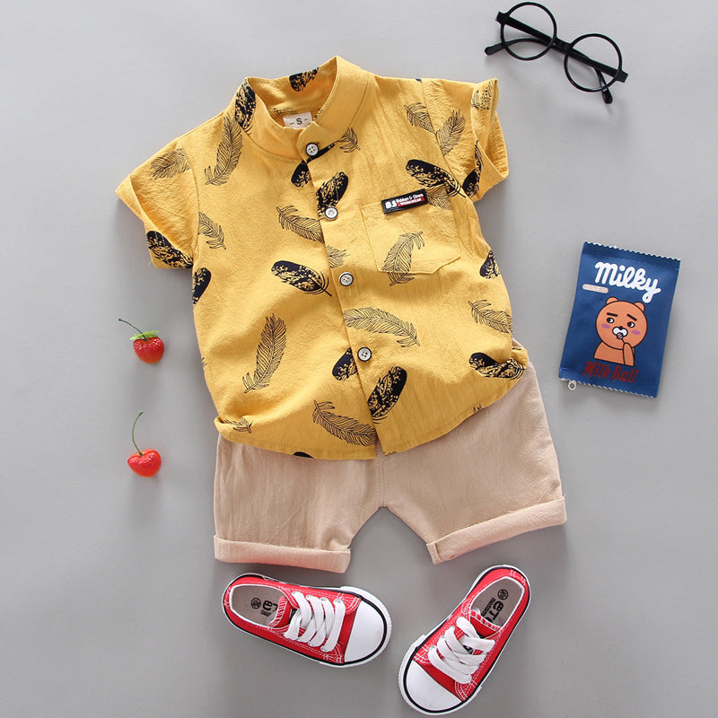Kinder Baby Feder Cartoon Shirt Kurzarm Shorts Zweiteiliges Set