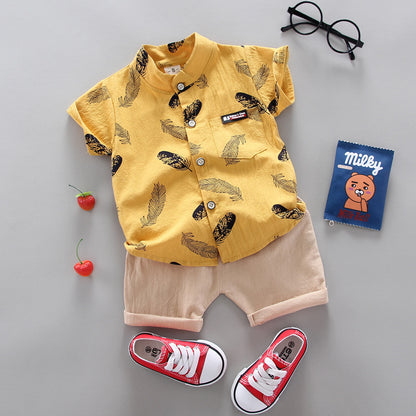 Kinder Baby Feder Cartoon Shirt Kurzarm Shorts Zweiteiliges Set