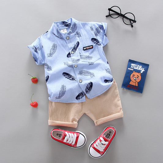 Kinder Baby Feder Cartoon Shirt Kurzarm Shorts Zweiteiliges Set