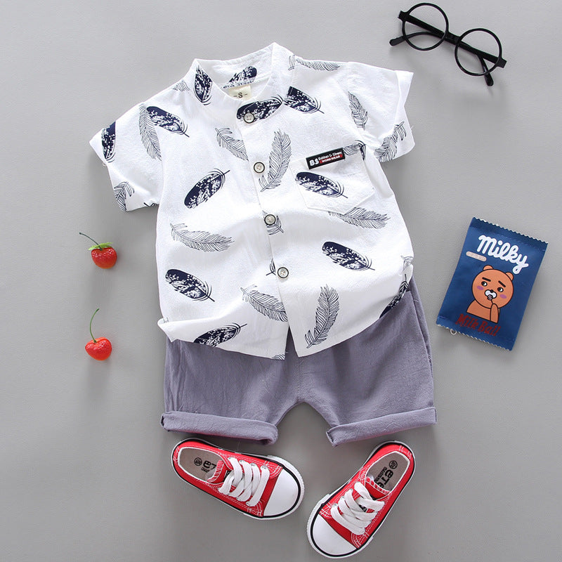 Kinder Baby Feder Cartoon Shirt Kurzarm Shorts Zweiteiliges Set