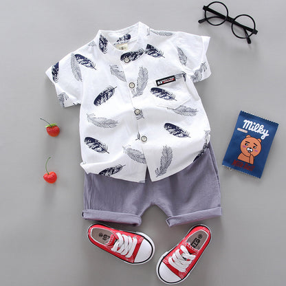 Kinder Baby Feder Cartoon Shirt Kurzarm Shorts Zweiteiliges Set