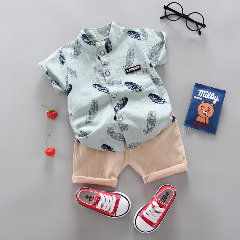 Kinder Baby Feder Cartoon Shirt Kurzarm Shorts Zweiteiliges Set