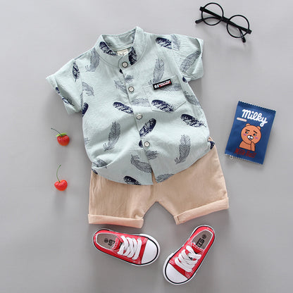 Kinder Baby Feder Cartoon Shirt Kurzarm Shorts Zweiteiliges Set