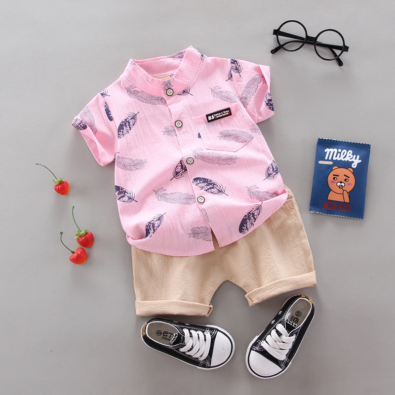 Kinder Baby Feder Cartoon Shirt Kurzarm Shorts Zweiteiliges Set
