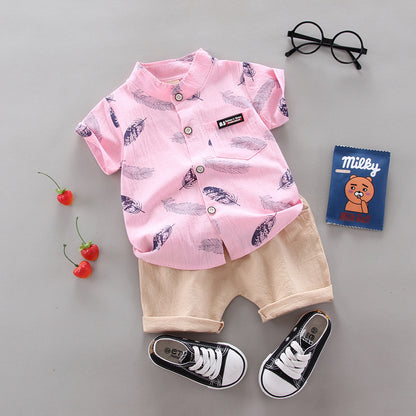Kinder Baby Feder Cartoon Shirt Kurzarm Shorts Zweiteiliges Set