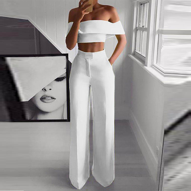 Women  Strapless  and Wide Leg Pants Sexy Two Piece Outfits