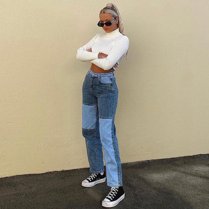 Jeans avec contrastes et hautes tailles pour femmes