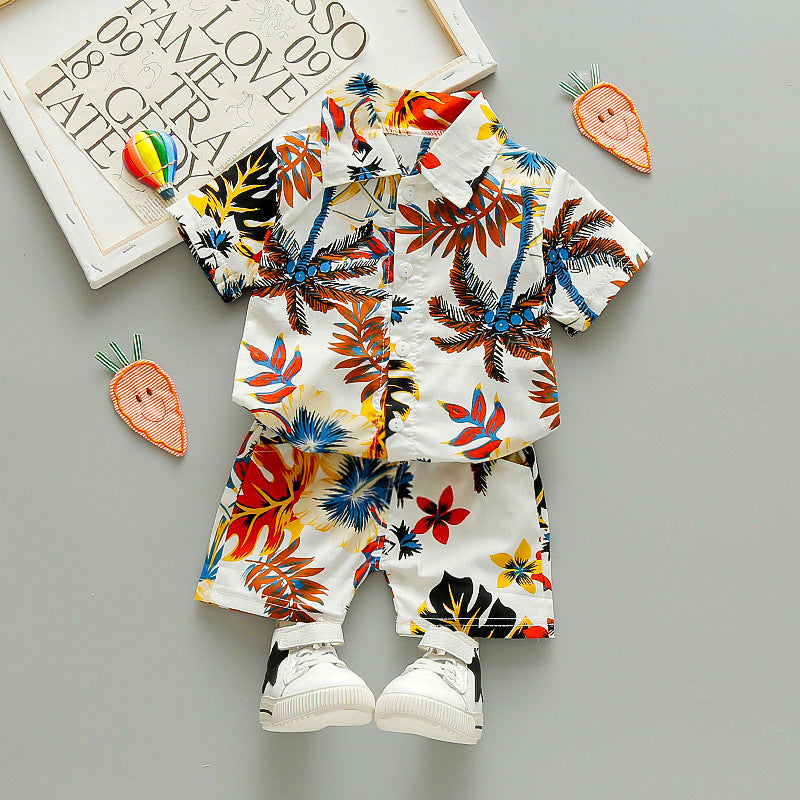 Kinder Sommer-Zweiteiler: Blumenhemd & Strandshorts im Urlaubsstil