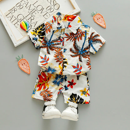 Kinder Sommer-Zweiteiler: Blumenhemd & Strandshorts im Urlaubsstil