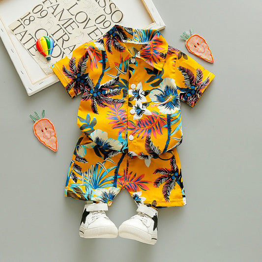 Kinder Sommer-Zweiteiler: Blumenhemd & Strandshorts im Urlaubsstil