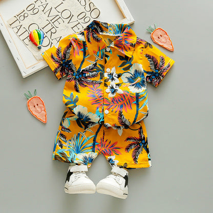 Kinder Sommer-Zweiteiler: Blumenhemd & Strandshorts im Urlaubsstil